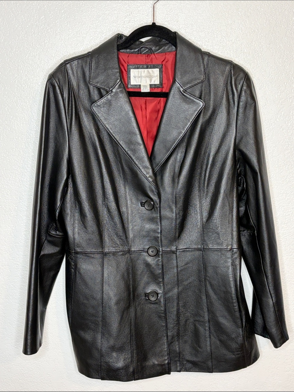 Vintage Worthington Black Paneled Leather 3 Button Jacket Size Large Timeless